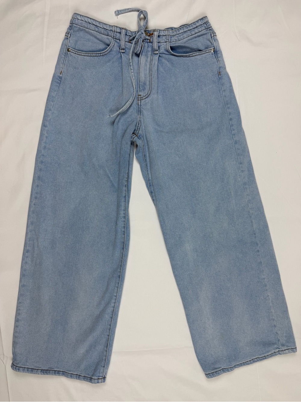 Sam Edelman Jeans 27 Wide Leg High Rise Tie Waist Light Wash Denim